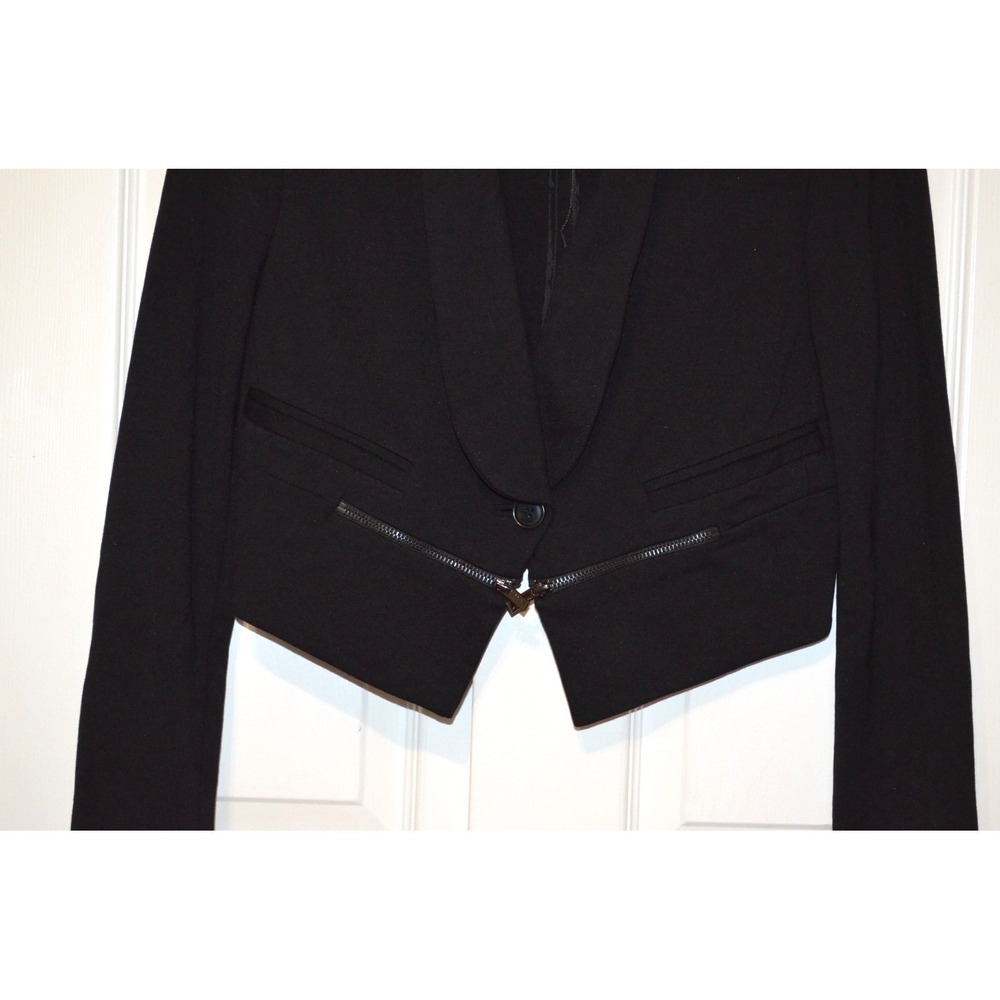 BCBG Max Azria Black Cropped Jacket W/ Zipper Detail Womens M - Picture 4 of 16